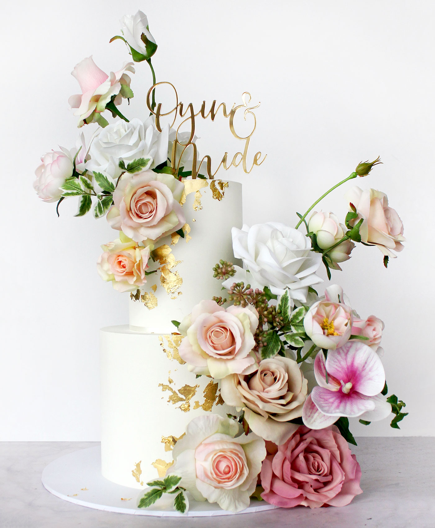 2 Tier All White & Pastel Wedding Cake